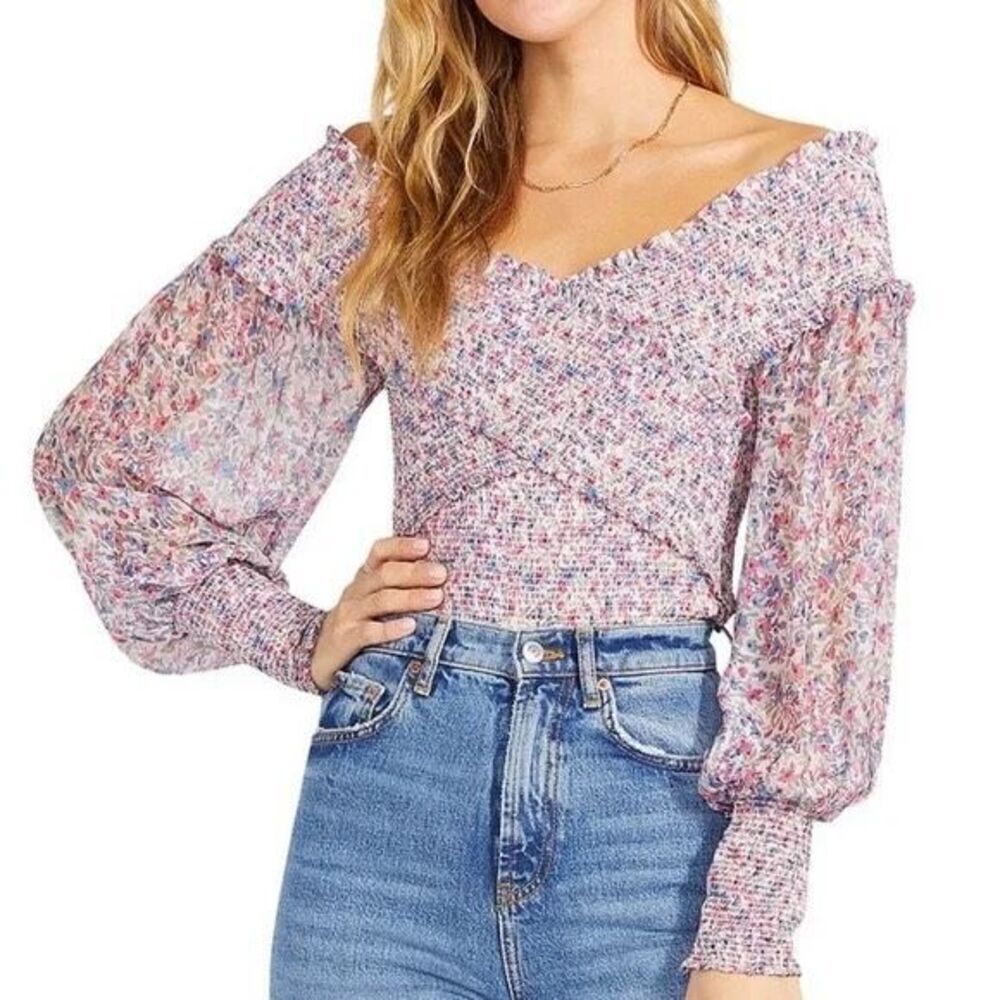 BB Dakota X Steve Madden Smocked, Balloon Sleeve Milkmaid, Fairycore Top Sz XS
